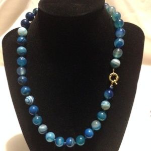 300CT Blue Striped Onyx Agate Gemstone Necklace